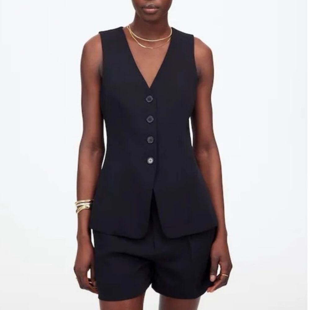 NWT Madewell Cutaway V-Neck Long Button-Front Lined Vest Black Size 2